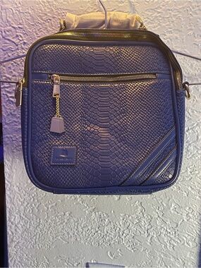 Men's Navy Textured Messenger Bag with Gold Accent